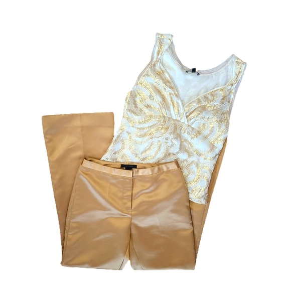 Cream and Metallic Gold Layered Chiffon Blouse - S - Picture 12 of 12
